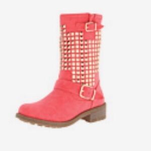 Wanted Motor coral with gold studs motorcycle biker moto boots